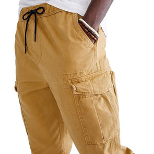 กางเกงกีฬาเอวยางยืดขายาวสำหรับผู้ชายกางเกงขายาวผ้าฝ้ายสีพื้น - Product Image 3