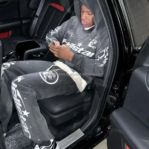 Survêtement décontracté respirant et épais Saint World pour homme, style streetwear, manches longues, coupe ample, hiver, noir avec strass - Product Image 2