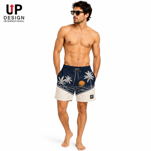 Shorts de Playa para Hombre con Estampado de Palmeras y Atardecer, Secado Rápido, Cintura Elástica, Shorts de Baño con Logotipo Personalizado, Proveedor de Trajes de Baño de Verano - Product Image 3