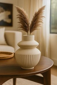 White <b>Ceramic</b> Modern Glazed Porcelain Handmade Matt Tabletop <b>Vase</b> Flower Vessel Living Room Home Decor - Product Image 5