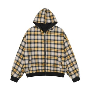 Custom <b>Men's</b> Plaid Zip-Up Hoodie Casual <b>Flannel</b> Hooded <b>Jacket</b> Regular Fit Autumn Wear Black and Yellow Check Pattern - Product Image 3