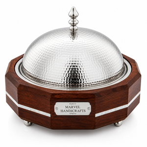 Casserole en bois martelé artisanal Marvel |   Bol intérieur en acier inoxydable |   Casserole de service alimentaire haut de gamme |   Luxe - Product Image 1