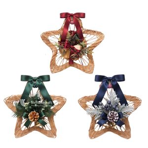Wicker <b>Star</b> Large Christmas Hanging <b>Decoration</b> with Jingle Bells Ribbon Bow Pinecone Floral Tree Ornament for Home Party Display - Product Image 1