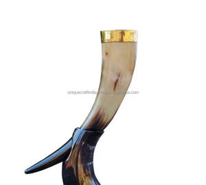 Handcrafted Viking <b>Drinking</b> Horn With <b>Stand</b> Polished Natural Leather Holder For Mead Beer Wine Unique Animal Style Souvenir - Product Image 1
