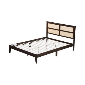 Letto matrimoniale in legno color espresso con testiera in rattan e piedini di supporto in legno massello di gomma - Product Image 6
