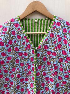 Veste matelassée réversible à imprimé floral bohème pour femme, imprimée à la main, style indien vintage, manches longues, en coton, pour l'hiver - Product Image 2