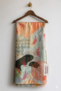 ผ้าเครปธรรมชาติเนื้อเบา 80GSM พิมพ์ลายดิจิทัลลายพฤกษศาสตร์แบบนามธรรมสีเทอร์ควอยซ์และสีชมพูแซลมอน - Product Image 2