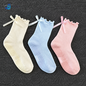 Calcetines de Yoga/Pilates JZVINA para Mujer, Antideslizantes, Transpirables, Hasta el Tobillo, con Lazo Decorativo, Color Sólido, Algodón, Spandex/Nailon, Estilo Lindo - Product Image 5