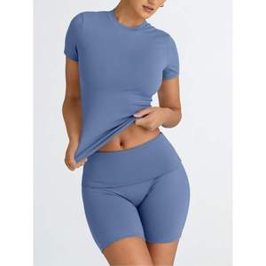 Conjuntos de Shorts Deportivos para Mujer, Shorts de Yoga Atléticos de Verano, Conjunto de Dos Piezas, Elásticos, para Entrenamiento, Gimnasio - Product Image 3