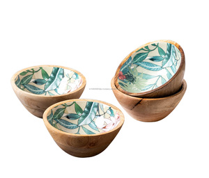 Bol de service personnalisé en bois de mangue dernier plat enduit d'émail pour servir la soupe nouveau bol de service de Fruits en gros pas cher - Product Image 4