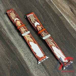 สายนาฬิกา Apple Watch หนังแท้สลักลายดอกไม้สไตล์ตะวันตก งานแฮนด์เมด งานแกะสลักลายวินเทจ รุ่นใหม่ล่าสุดจากงาน March Expo เหมาะสำหรับทั้งชายและหญิง - Product Image 1