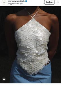 Women's Sexy V-neck Rhinestone Short Crop <b>Top</b> Blink <b>Crystal</b> Tassel Fringe Shoulder Decor Glitter Diamond Fishnet Shirt - Product Image 5