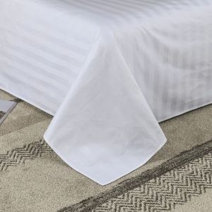 Drap de lit en satin de coton doux 400 fils, rayé blanc, qualité hôtelière de luxe pour chambre d'hôtes et approvisionnement en gros - Product Image 1