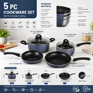 Juego de Utensilios de Cocina de Aluminio Antiadherente de 6 Piezas con Tapas de Vidrio |   Juego de cocina con sartén, cacerola y olla para salsas con base de inducción - Product Image 5