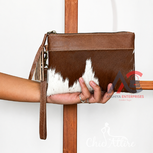 New Latest Design Hair On Cowhide Leather Hand Wristlet Clutch for Women's Western Genuine Leather Zipper Handbags <b>Purse</b> Wallet - Product Image 1