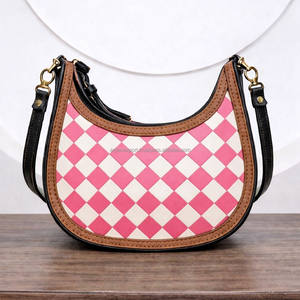 Bolsos de Mano de Cuero Hechos a Mano de Tendencia 2026, Nuevo Estilo Occidental con Diseño de Cuadros, Bolso de Hombro de Cuero Genuino Estilo Bohemio Gitano para Mujer - Product Image 4