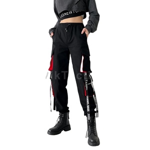 2025-26 pantalones Cargo de cintura alta para mujer, moda de verano, estilo Punk, cadena frontal plana, pantalones elásticos Harajuku para correr, ropa de calle - Product Image 1