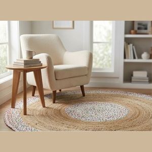 Handwoven <b>Round</b> Jute Rug Natural Braided Cotton Border Boho Rustic Floor <b>Carpet</b> Living Room Bedroom Home Decor Mat For Sale - Product Image 2