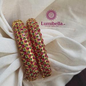 Gold Plated Enamel Cuff Bangles with Zircon and Pearl Oxidized Polish Finish Casual Style for Party - Product Image 1