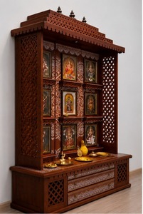Premium Teak Wood Door Temple With Bells Traditional Wooden <b>Mandir</b> With Hanging Bells South Indian Style Walnut <b>Mandir</b> Sale USA - Product Image 6