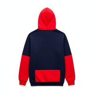Men's Color Blocking Hooded Sweatshirt Regular Fit Knitted Casual Autumn Wear <b>Red</b> Navy Pocket Design Pullover <b>Hoodies</b> Seamed - Product Image 2