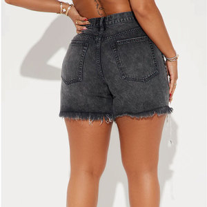 <b>Jean</b> Shorts for <b>Women</b> Trendy High Waisted Seamed Front Stretchy Denim Shorts with Cut Off Frayed Hem Casual Summer Style - Product Image 4
