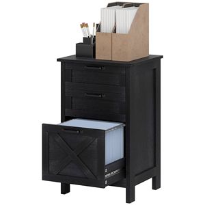 Armadietto verticale da ufficio nero anticato con 3 cassetti, stile rustico/country, per documenti formato A4/Letter - Product Image 1