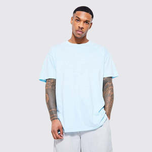 T-shirt Homme Oversize Bleu Clair Col Rond Coton Uni Manches Courtes Décontracté Streetwear Été Personnalisable Logo OEM ODM Vente en Gros - Product Image 5