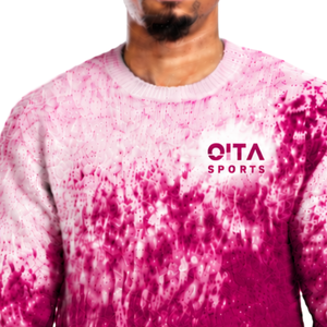Magenta and White Gradient <b>Men</b> <b>Sweater</b> <b>Crew</b> <b>Neck</b> Long Sleeve Knitted Pullover Custom Casual Streetwear Winter Fashion Wholesale - Product Image 4