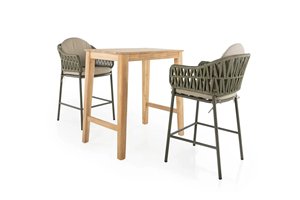 VINO Modern Outdoor <b>Bar</b> <b>Table</b> Set with Rope <b>Bar</b> <b>Stools</b> <b>and</b> Teak Wood <b>Table</b> - Product Image 4