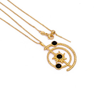 Collier pendentif rond style gothique soleil éclatant en turquoise, pierre de lune, labradorite, onyx noir, bijoux en pierres précieuses en gros - Product Image 3