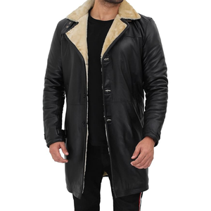 Manteau long pour homme en mélange de laine, uni, col rabattu, double boutonnage, coupe ajustée, manches classiques, tissu tissé épais, anti-rétrécissement - Product Image 4