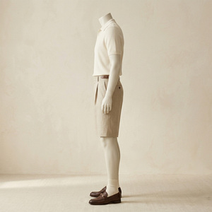 Ensemble short et chemise à manches courtes pour homme REDDITO, en polyester/coton tricoté, imprimé par transfert thermique, avec logo sur le devant, couleur unie beige. - Product Image 2