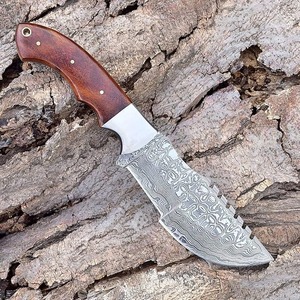 Couteau de chasse Tracker en acier Damas fait main, manche en bois, lame pleine longueur, étui en cuir, lame ultra-affûtée, camping, ODM - Product Image 5