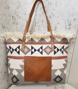 Sac fourre-tout en toile à imprimé aztèque avec franges, sac à main grande capacité, sac à bandoulière pour les voyages quotidiens - Product Image 1