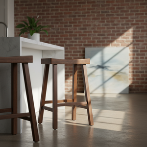 Taburete Alto de Barra, Redondo, de Madera de Caucho Sólida, Moderno, Minimalista, Mueble para el Hogar, Duradero y Ligero - Product Image 6