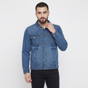 Blouson Bomber en Jean pour Homme, Col Rabattu Décontracté, Coupe Droite, Coton Bleu Délavé, Respirant, Boutons Pression, Style Automne - Product Image 1