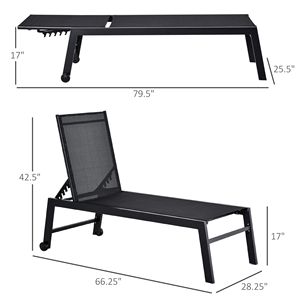 Sdraio Nera Regolabile con Ruote e Schienale Traspirante per Prendere il Sole nel Patio - Product Image 3