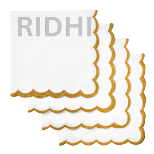 Serviettes en coton blanc faites à la main Ridhi avec broderie festonnée jaune, vente en gros 18x18 pouces pour mariages, fêtes, événements, décoration intérieure - Product Image 1
