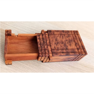 Caja de madera de tuya de lujo hecha a mano con diseño de rompecabezas secreto |   Estuche Decorativo para Joyas de Madera de Burl |   Caja de Regalo Mágica Deslizante Única - Product Image 1