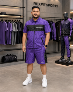 REXFIT SPORTS 2026 Conjunto Deportivo Personalizado para Hombre, Chaqueta con Cremallera Completa y Pantalones Cortos de Nailon Morado, Ropa Deportiva Personalizada - Product Image 6