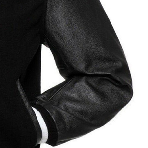 แจ็คเก็ตวาร์ซิตี้สีดำคุณภาพสูงสำหรับผู้ชาย ทรงเข้ารูป คอตั้ง แจ็คเก็ตบอมเบอร์ แจ็คเก็ตเบสบอลแบบ Letterman สำหรับผู้ชาย รุ่น CP-MLJ-05 - Product Image 5