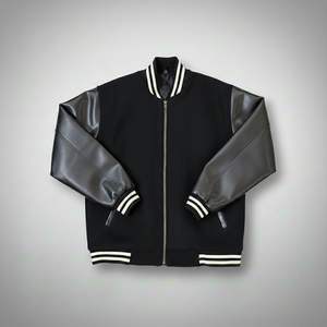 Veste universitaire en cuir véritable pour homme, veste bomber noire de style Letterman, manteau en cuir véritable de style universitaire, taille personnalisée disponible - Product Image 1