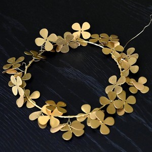 Charming Gold Wreath Beautifully Crafted With A Slender Wire Frame Adorned With Delicate Four Petal Metallic Hydrangea Blossoms - Product Image 2