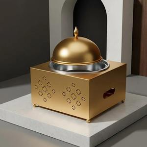 หม้ออุ่นอาหารสแตนเลสทรงสี่เหลี่ยมหรูหรา ฝาโดมลายฉลุตกแต่ง ฐานรองแบบบุฟเฟ่ต์ ดีไซน์ทันสมัย ทนทาน ไม่ติดกระทะ - Product Image 2