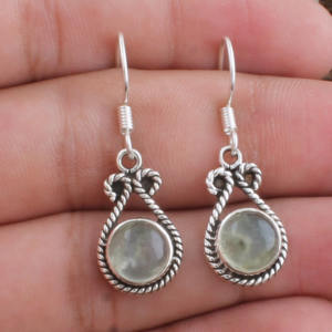 Boucles d'oreilles en prehnite naturelle en gros, en argent sterling 925, pierres précieuses vertes douces, pour femmes, bijoux fins, prix d'usine - Product Image 3
