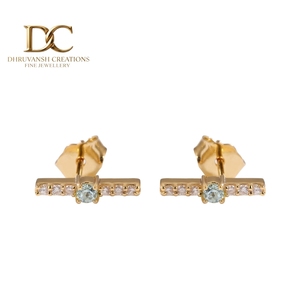 14KT Solid Gold IGI Certified Lab Grown Diamond and Lab Grown Yag Paraiba <b>Blue</b> <b>Stud</b> <b>Earring</b> Women Minimalist Fine Jewellery - Product Image 1
