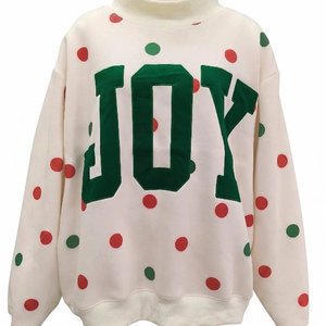 Sweat-shirt à col rond pour homme, crème, à pois, vert vintage, avec appliqué lettres, décontracté - Product Image 3