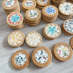 Assiette en céramique en rotin tressé naturel, fabriquée à la main au Vietnam, écologique, TUYET DUNG FAD4, style floral classique, décoration de vacances, cadeau - Product Image 5