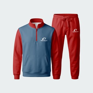 Conjunto Deportivo, Sudadera con Cierre de Cremallera, Pantalones Rojos, Color Sólido, Transpirable, Ropa Casual para Adultos, Ropa Deportiva de Otoño - Product Image 2